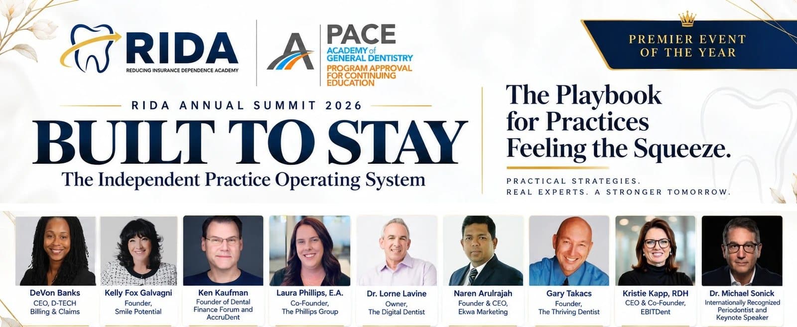 RIDA Annual Summit 2026, Built to Stay: The Independent Practice Operating System. Nine speakers.