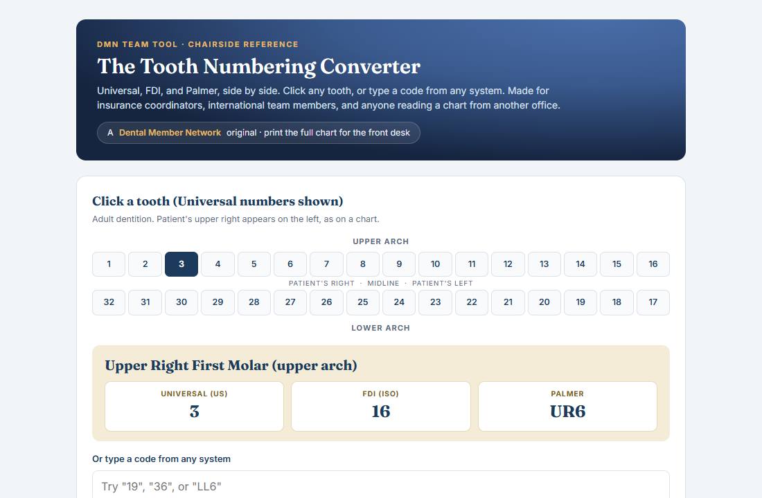 Preview of the Tooth Numbering Converter